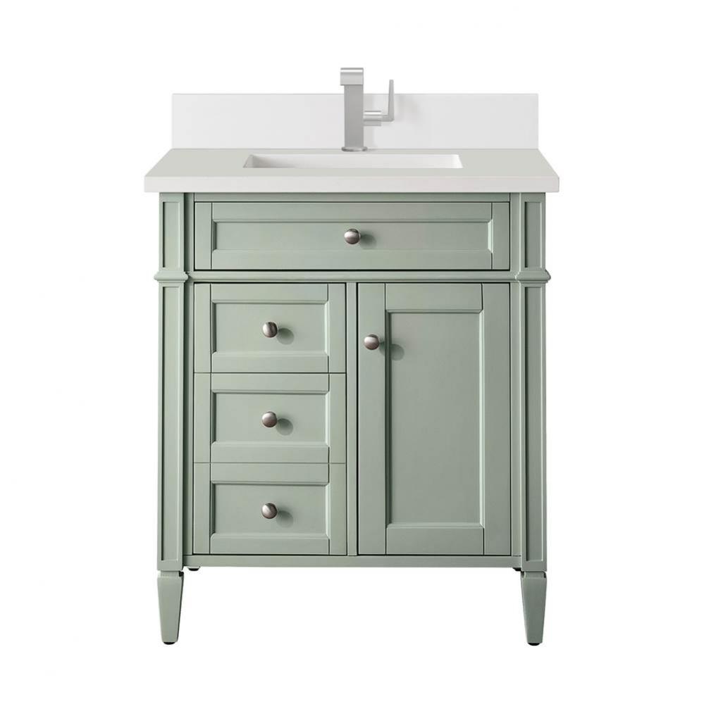 Brittany 30&apos;&apos; Single Vanity, Sage Green, w/ Single Hole 3 CM White Zeus Quartz Top &amp;