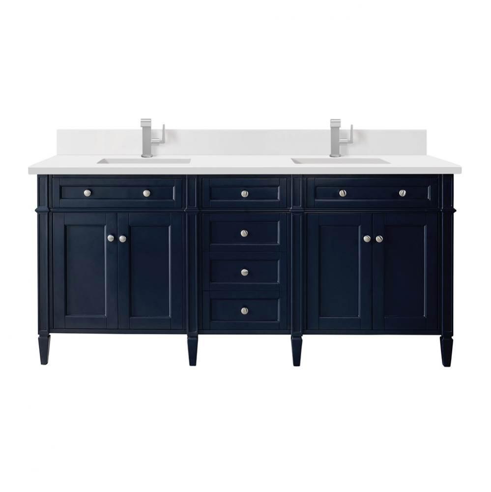 Brittany 72&apos;&apos; Double Vanity, Victory Bleu w/ Single Hole 3 CM White Zeus Quartz Top &amp