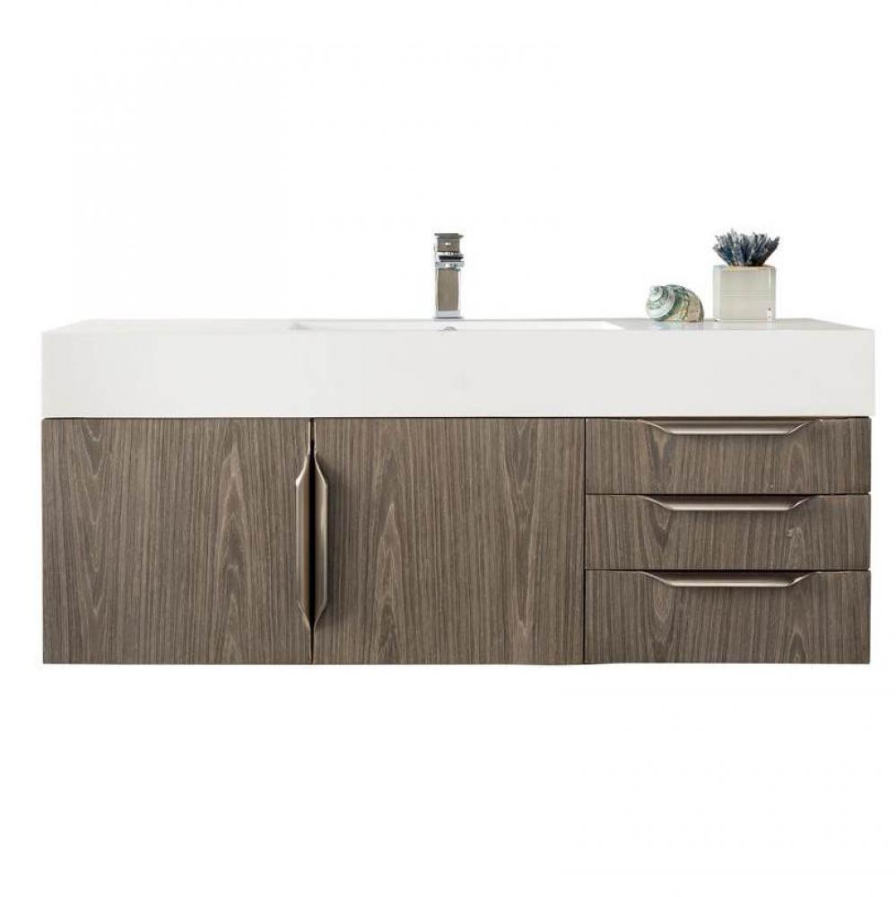 Columbia 48&apos;&apos; Single Wall Mount Vanity, Ash Gray, Brushed Nickel w/ Glossy White Composi