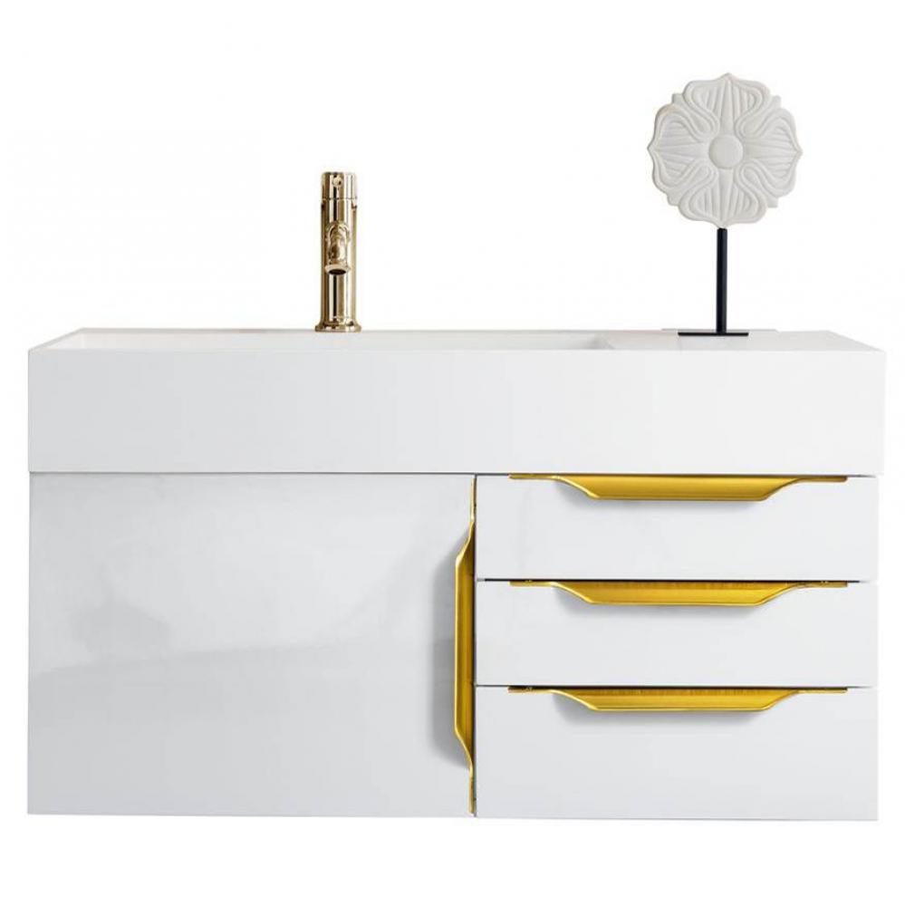 Columbia 36&apos;&apos; Single Wall Mount Vanity, Glossy White, Radiant Gold w/ Glossy White Compo