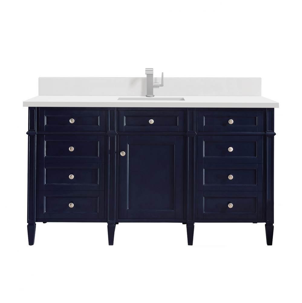 Brittany 60&apos;&apos; Single Vanity, Victory Bleu w/ Single Hole 3 CM White Zeus Quartz Top &amp