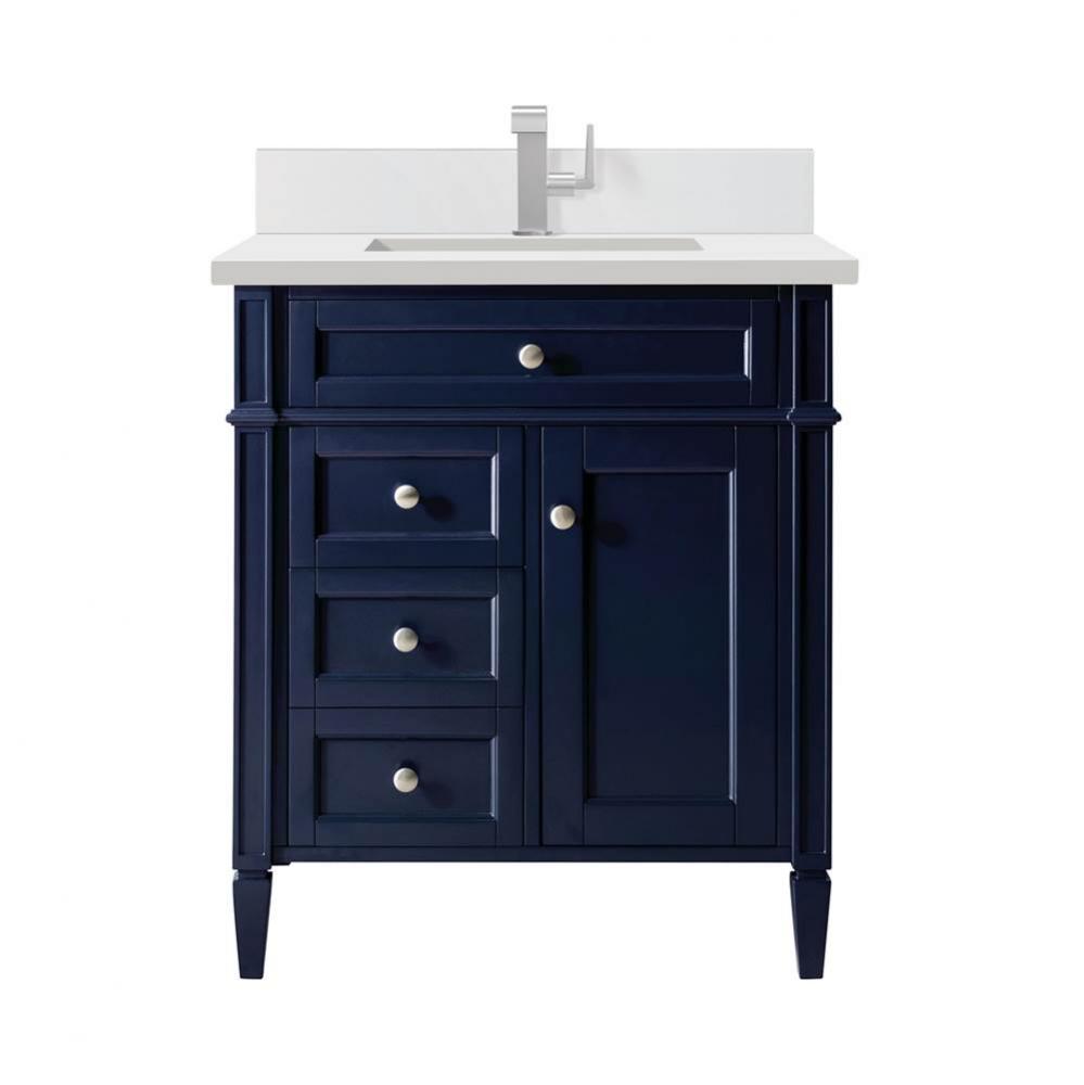 Brittany 30&apos;&apos; Single Vanity, Victory Bleu w/ Single Hole 3 CM White Zeus Quartz Top &amp