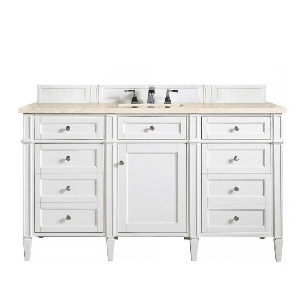 Brittany 60&apos;&apos; Single Vanity, Bright White w/ 3 CM Eternal Marfil Quartz Top