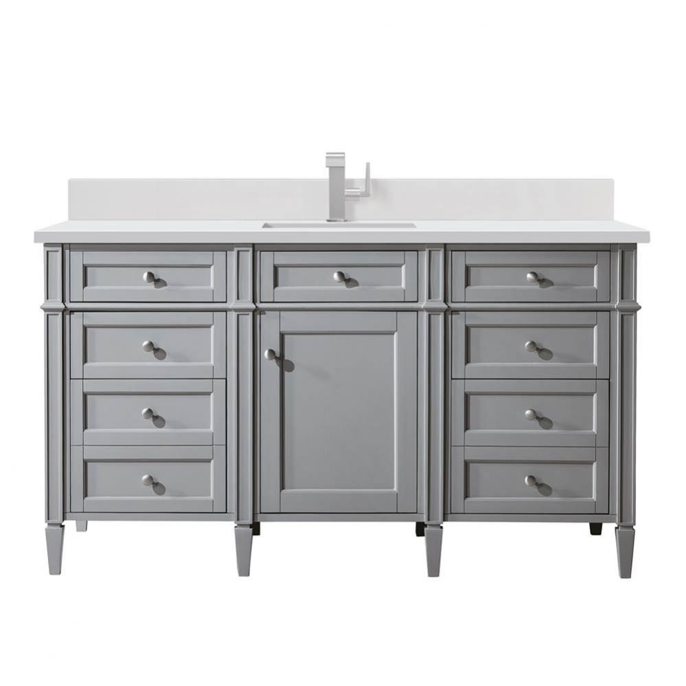 Brittany 60&apos;&apos; Single Vanity, Urban Gray w/ Single Hole 3 CM White Zeus Quartz Top &amp;