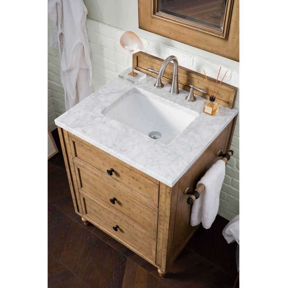 Copper Cove 26&apos;&apos; Driftwood Patina Single Vanity w/ 3 CM Carrara Marble Top