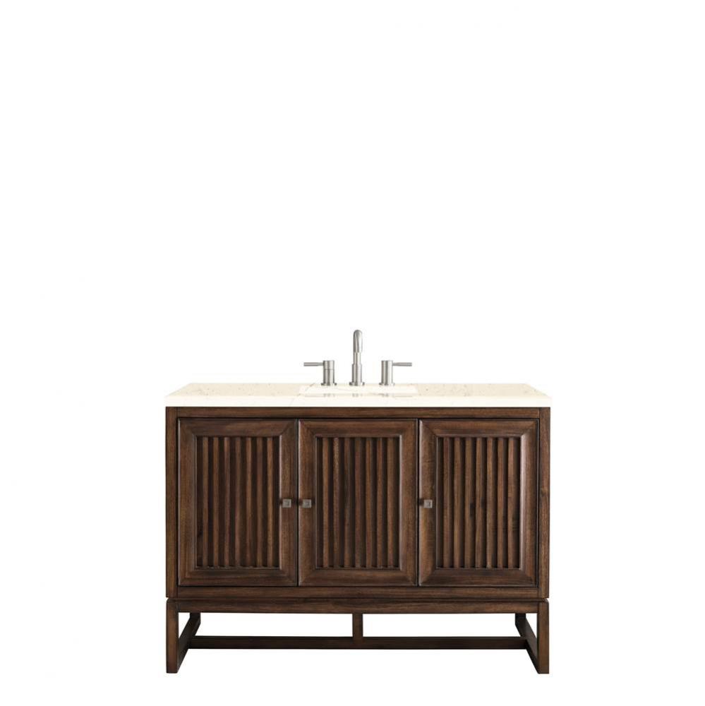 Athens 48&apos;&apos; Single Vanity Cabinet, Mid Century Acacia, w/ 3 CM Eternal Marfil Top