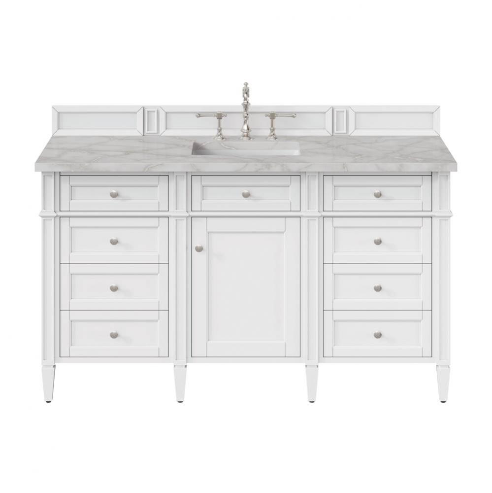 Brittany 60&apos;&apos; Single Vanity, Bright White w/ 3 CM Victorian Silver Quartz Top