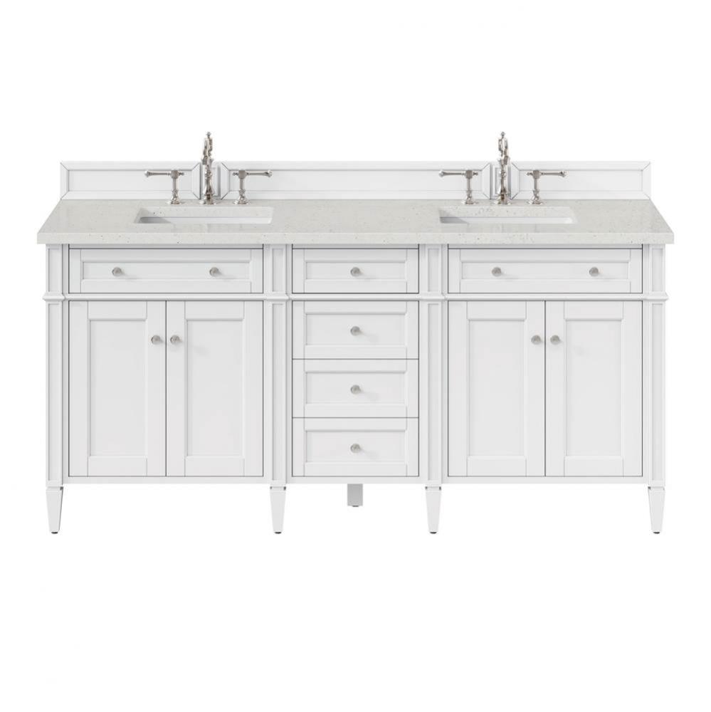 Brittany 72&apos;&apos; Double Vanity, Bright White Vanity w/ 3 CM Lime Delight Quartz Top