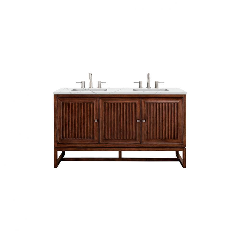 Athens 60&apos;&apos; Double Vanity Cabinet, Mid Century Acacia, w/ 3 CM Ethereal Noctis Top