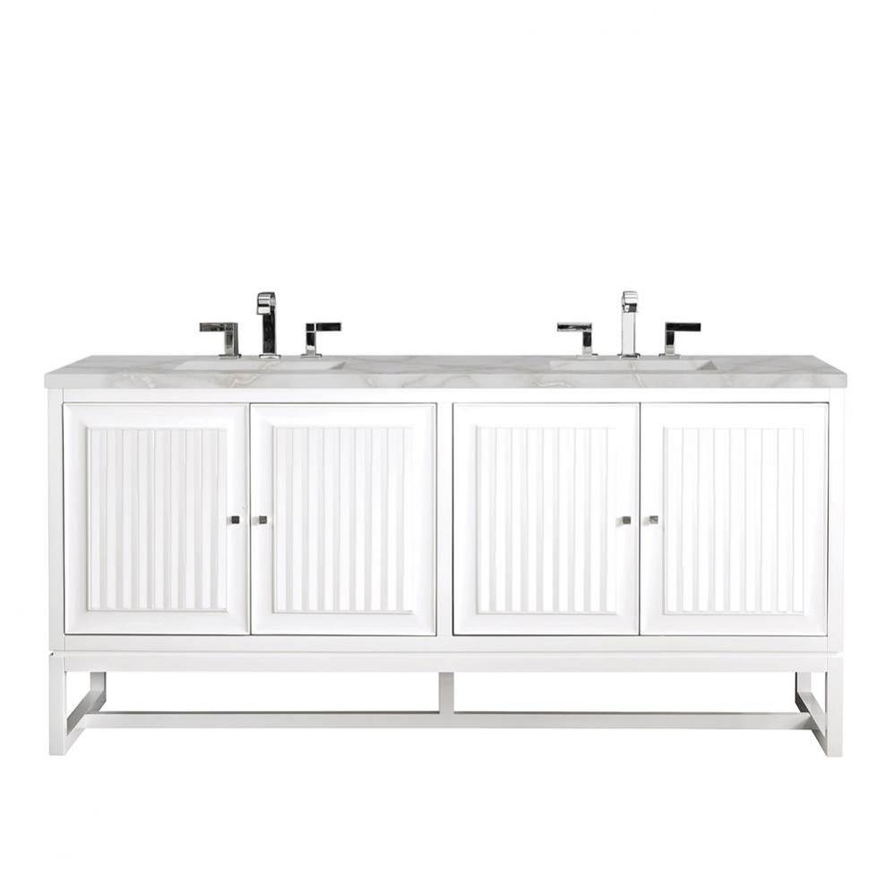 Athens 72&apos;&apos; Double Vanity, Glossy White w/ 3 CM Victorian Silver Quartz Top