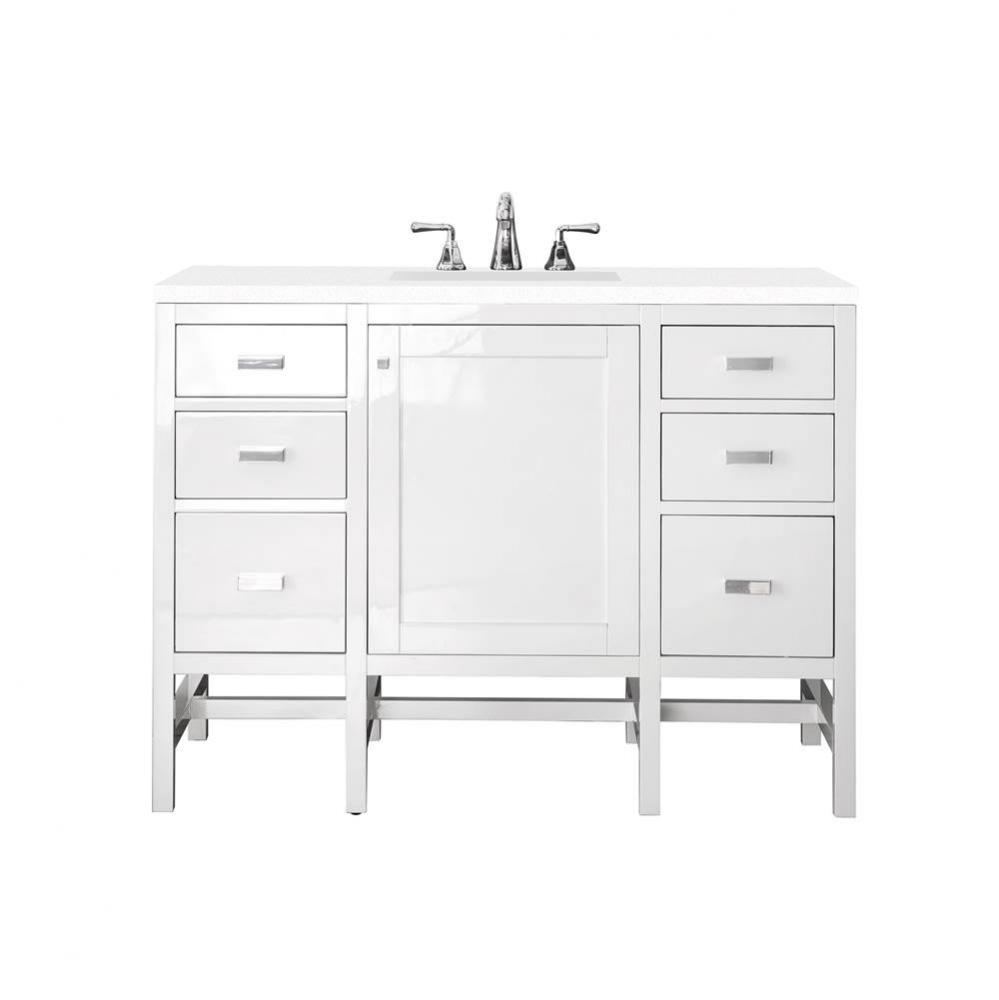 Addison 48&apos;&apos; Single Vanity Cabinet, Glossy White, w/ 3 CM White Zeus Quartz Top