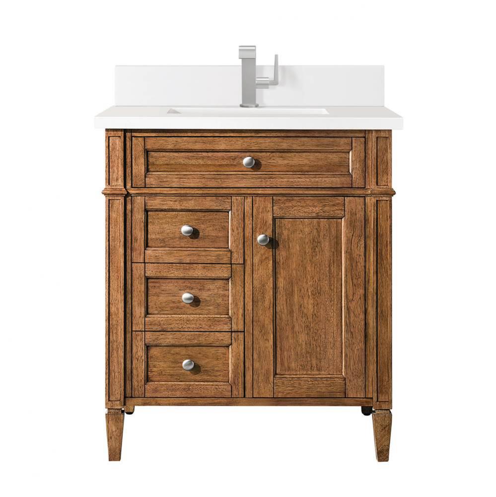 Brittany 30&apos;&apos; Single Vanity, Saddle Brown, w/ Single Hole 3 CM White Zeus Quartz Top &am