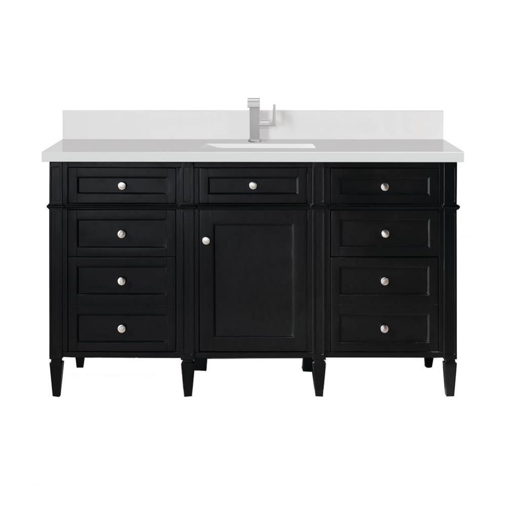 Brittany 60&apos;&apos; Single Vanity, Black Onyx w/ Single Hole 3 CM White Zeus Quartz Top &amp;