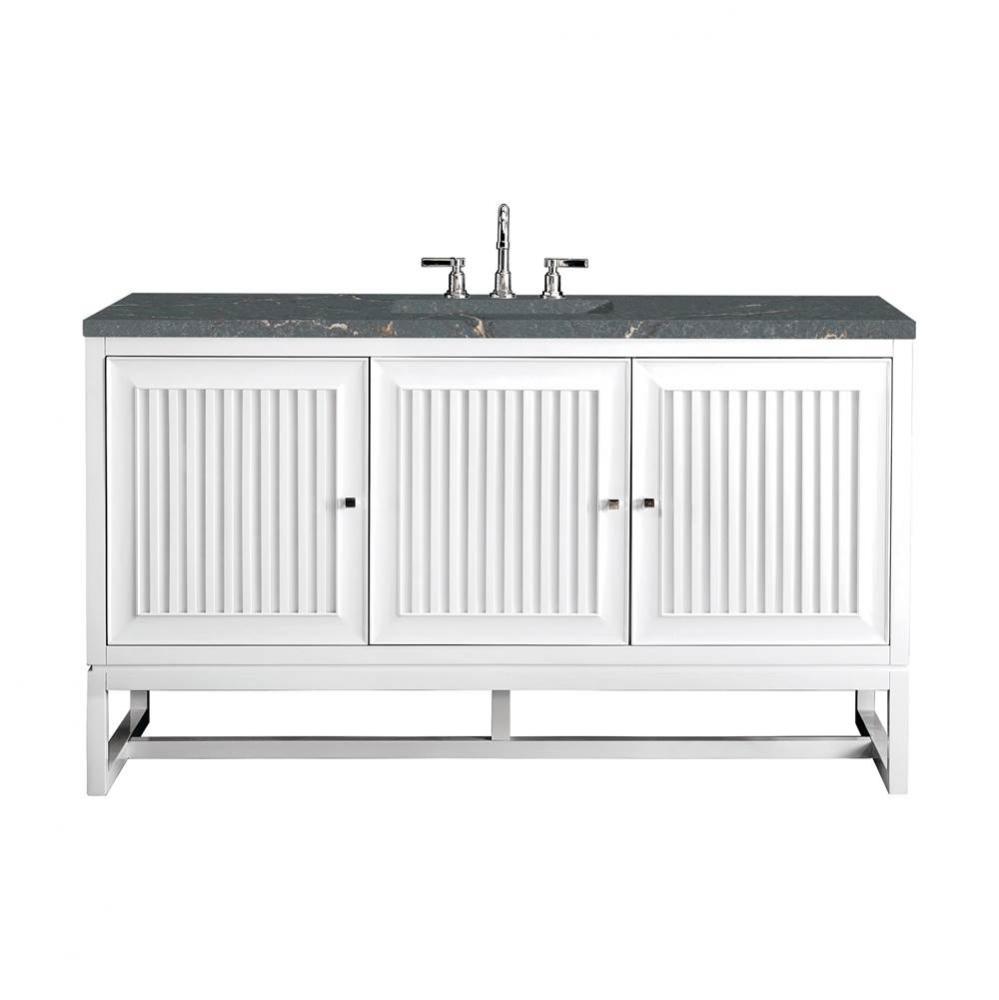 Athens 60&apos;&apos; Single Vanity, Glossy White w/ 3 CM Parisien Bleu Quartz Top