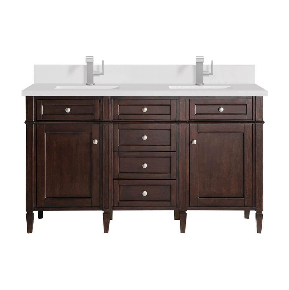 Brittany 60&apos;&apos; Double Vanity, Burnished Mahogany w/ Single Hole 3 CM White Zeus Quartz To