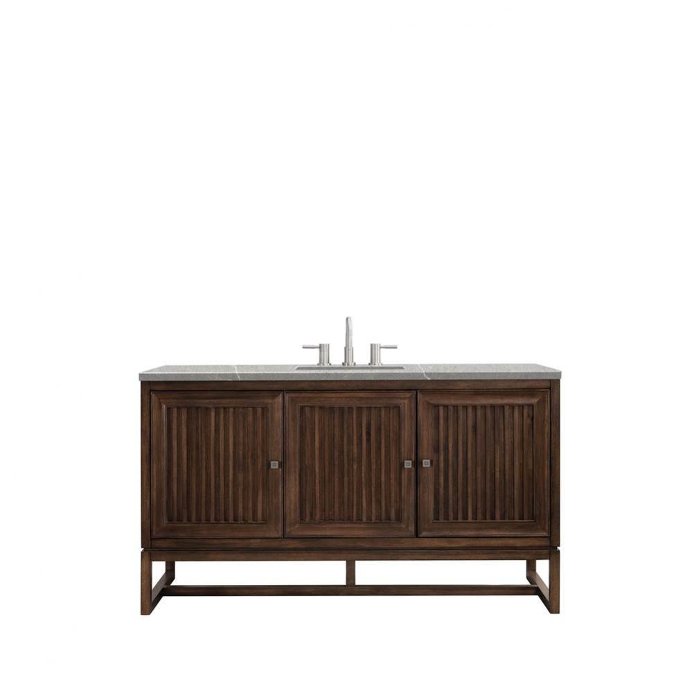 Athens 60&apos;&apos; Single Vanity Cabinet , Mid Century Acacia, w/ 3 CM Eternal Serena Top