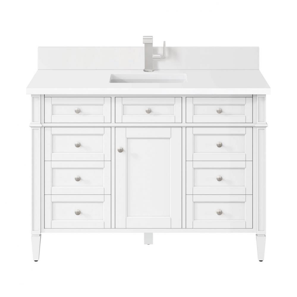 Brittany 48&apos;&apos; Single Vanity, Bright White w/ Single Hole 3 CM White Zeus Quartz Top &amp