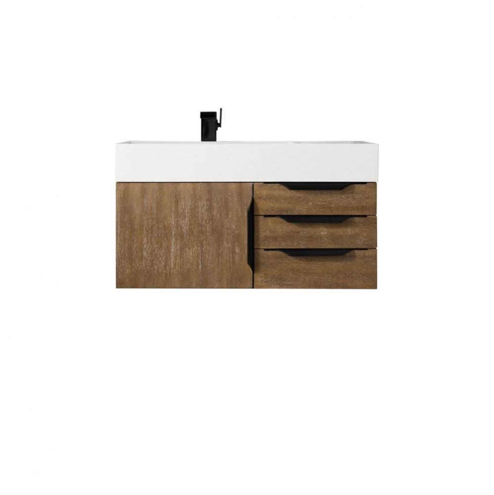 Columbia 36&apos;&apos; Single Wall Mount Vanity, Latte Oak, Matte Black w/ Glossy White Composite