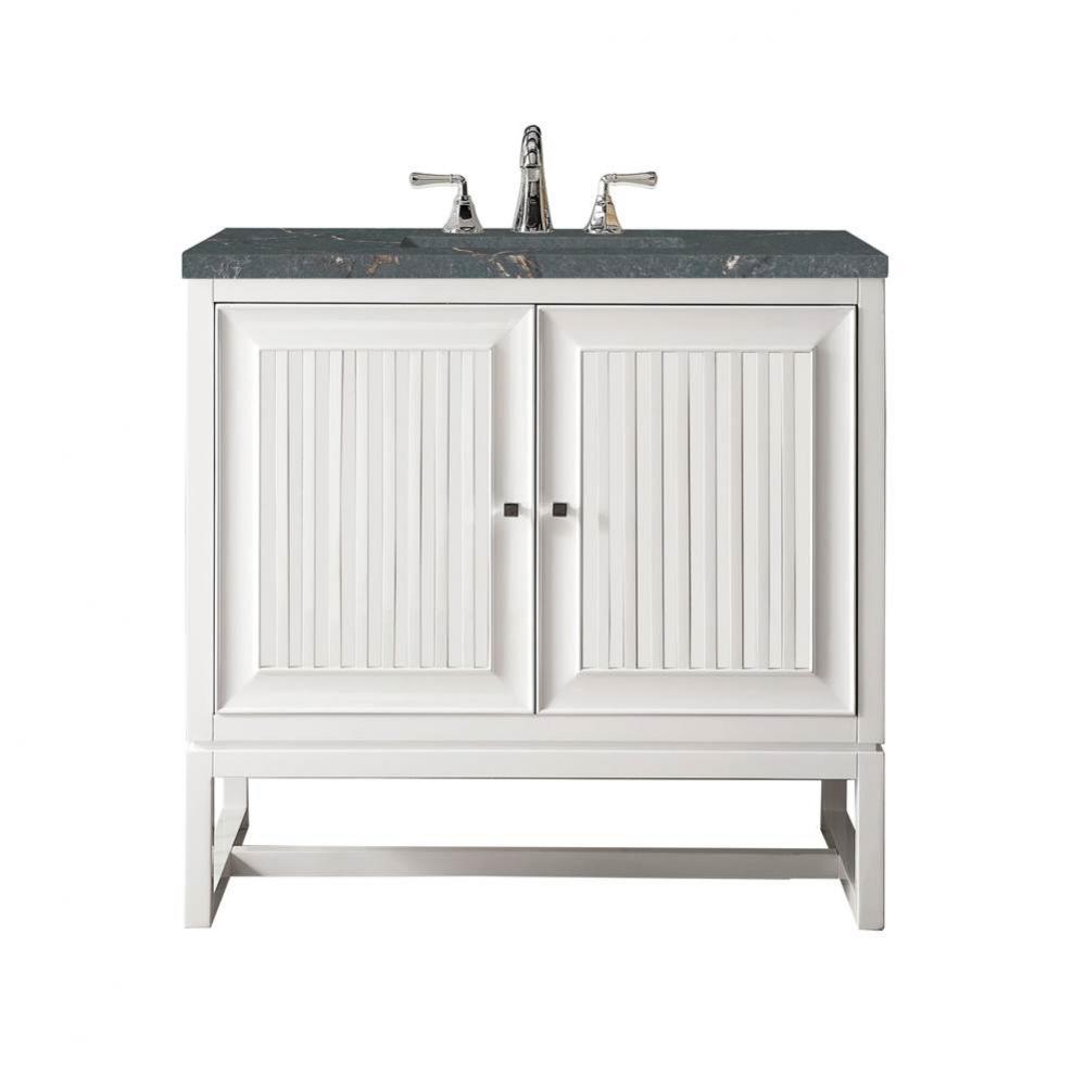 Athens 36&apos;&apos; Single Vanity, Glossy White w/ 3 CM Parisien Bleu Quartz Top