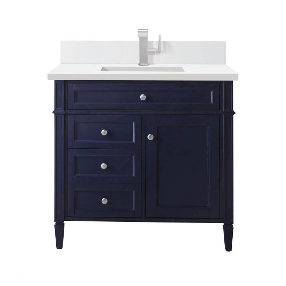 Brittany 36&apos;&apos; Single Vanity, Victory Bleu w/ Single Hole 3 CM White Zeus Quartz Top &amp