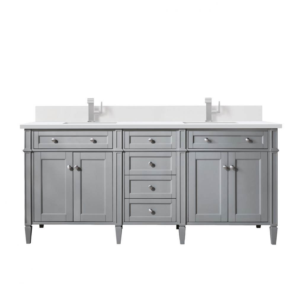 Brittany 72&apos;&apos; Double Vanity, Urban Gray w/ Single Hole 3 CM White Zeus Quartz Top &amp;