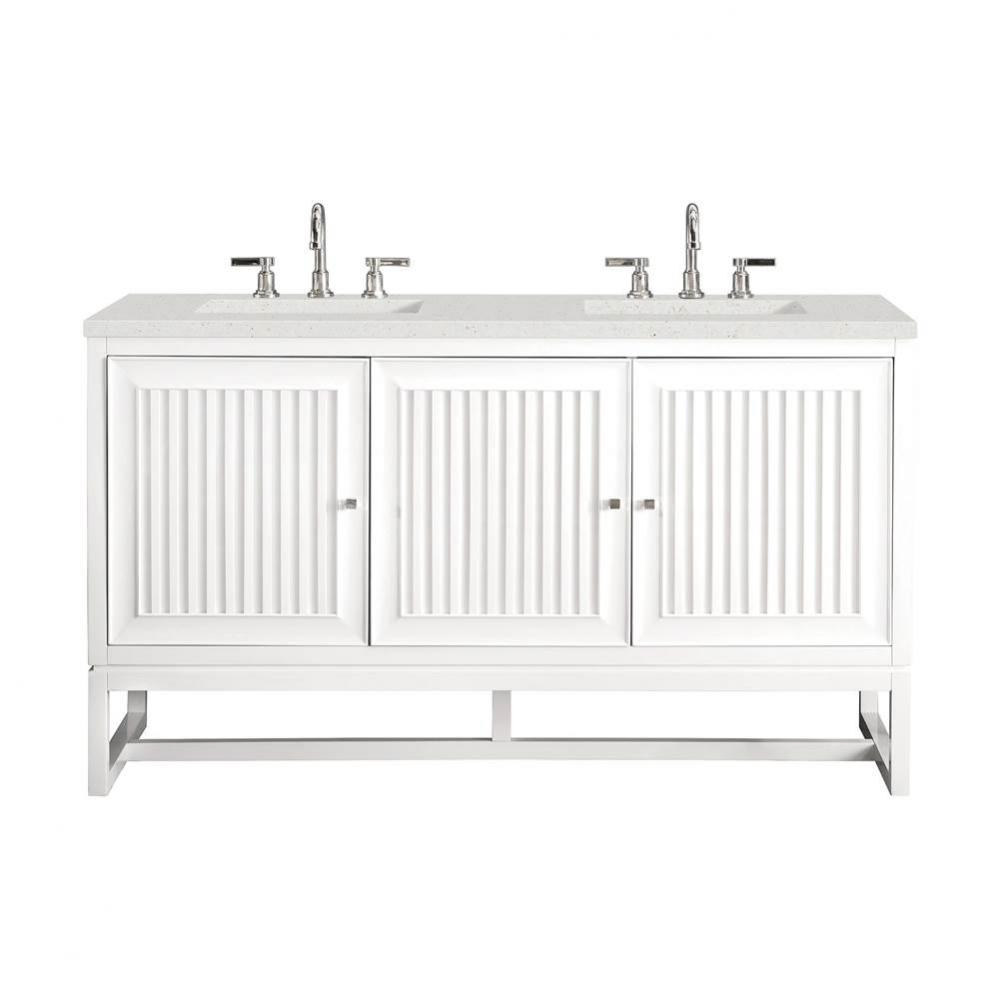 Athens 60&apos;&apos; Double Vanity, Glossy White w/ 3 CM Lime Delight Quartz Top