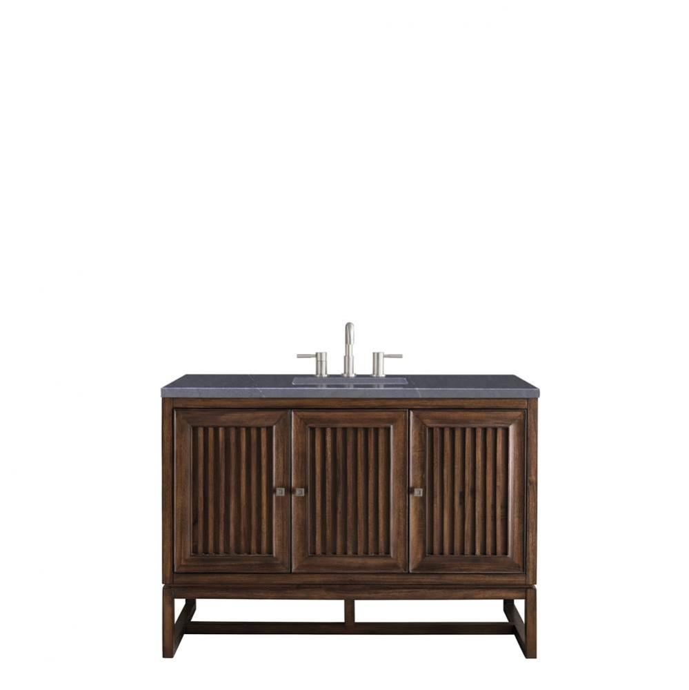 Athens 48&apos;&apos; Single Vanity Cabinet, Mid Century Acacia, w/ 3 CM Charcoal Soapstone Quartz