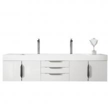 James Martin Vanities 983-V72D-W-GW-N - Columbia 72'' Double Wall Mount Vanity Cabinet, Glossy White, Brushed Nickel