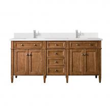 James Martin Vanities 650-V72-SBR-1WZ - Brittany 72'' Double Vanity, Saddle Brown w/ Single Hole 3 CM White Zeus Quartz Top &