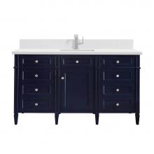 James Martin Vanities 650-V60S-VBL-1WZ - Brittany 60'' Single Vanity, Victory Bleu w/ Single Hole 3 CM White Zeus Quartz Top &