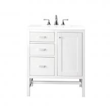 James Martin Vanities E444-V30-GW-3WZ - Addison 30'' Single Vanity Cabinet, Glossy White, w/ 3 CM White Zeus Quartz Top