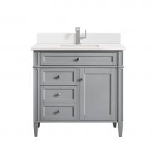 James Martin Vanities 650-V36-UGR-1WZ - Brittany 36'' Single Vanity, Urban Gray w/ Single Hole 3 CM White Zeus Quartz Top &