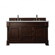 James Martin Vanities 147-114-5661-3VSL - Brookfield 60'' Double Vanity, Burnished Mahogany w/ 3 CM Victorian Silver Quartz Top