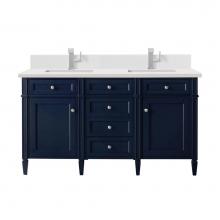 James Martin Vanities 650-V60D-VBL-1WZ - Brittany 60'' Double Vanity, Victory Bleu w/ Single Hole 3 CM White Zeus Quartz Top &