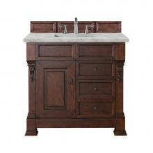 James Martin Vanities 147-114-5586-3VSL - Brookfield 36'' Single Vanity, Warm Cherry w/ 3 CM Victorian Silver Quartz Top