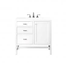 James Martin Vanities E444-V36-GW-3WZ - Addison 36'' Single Vanity Cabinet, Glossy White, w/ 3 CM White Zeus Quartz Top
