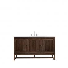 James Martin Vanities E645-V60S-MCA-3CLW - Athens 60'' Single Vanity Cabinet , Mid Century Acacia, w/ 3 CM Classic White Quartz Top