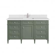 James Martin Vanities 650-V60S-SC-1WZ - Brittany 60'' Single Vanity, Smokey Celadon w/ Single Hole 3 CM White Zeus Top & Bac