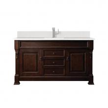 James Martin Vanities 147-114-5361-1WZ - Brookfield 60'' Single Vanity, Burnished Mahogany w/ Single Hole 3 CM White Zeus Quartz