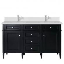 James Martin Vanities 650-V60D-BKO-1WZ - Brittany 60'' Double Vanity, Black Onyx w/ Single Hole 3 CM White Zeus Quartz Top &