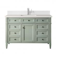 James Martin Vanities 650-V48-SGR-1WZ - Brittany 48'' Single Vanity, Sage Green w/ Single Hole 3 CM White Zeus Quartz Top &