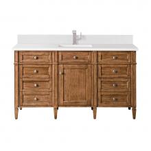 James Martin Vanities 650-V60S-SBR-1WZ - Brittany 60'' Single Vanity, Saddle Brown w/ Single Hole 3 CM White Zeus Quartz Top &