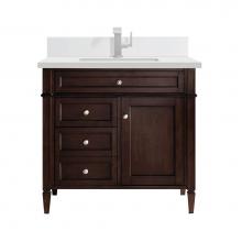 James Martin Vanities 650-V36-BNM-1WZ - Brittany 36'' Single Vanity, Burnished Mahogany w/ Single Hole 3 CM White Zeus Quartz To