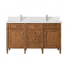 James Martin Vanities 650-V60D-SBR-1WZ - Brittany 60'' Double Vanity, Saddle Brown w/ Single Hole 3 CM White Zeus Quartz Top &