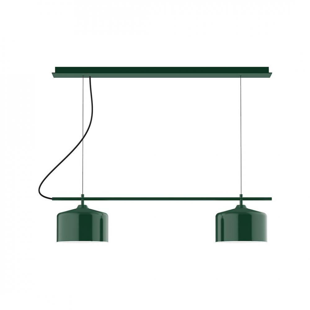 3-Light Linear Axis LED Chandelier, Forest Green