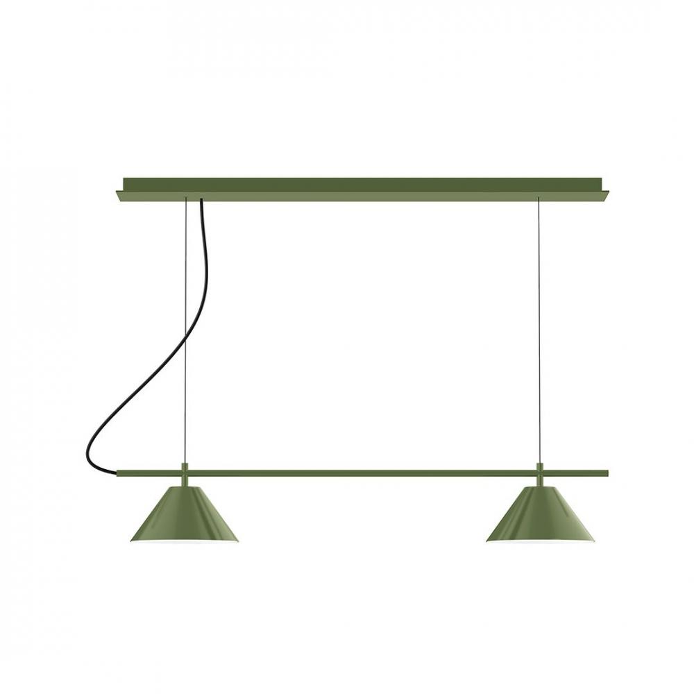 2-Light Linear Axis LED Chandelier with White SJT Cord, Fern Green