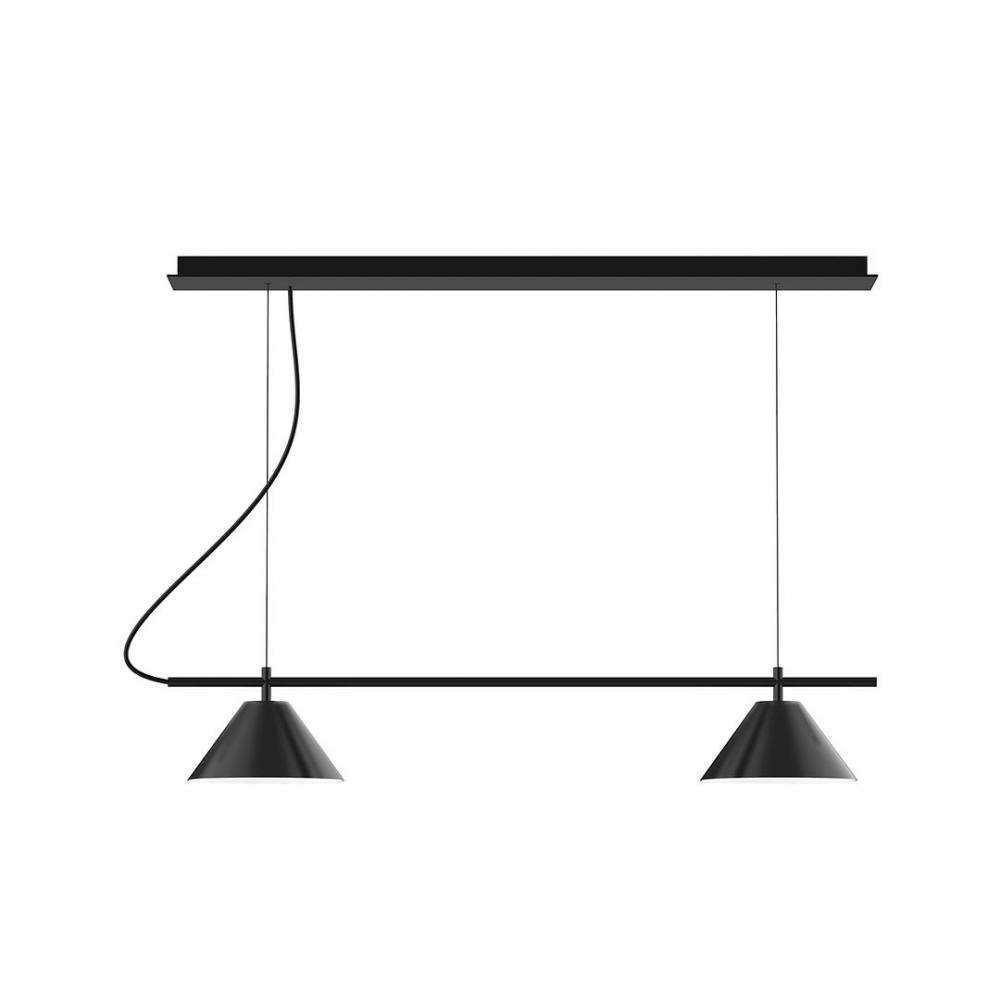 2-Light Linear Axis LED Chandelier with White SJT Cord, Black