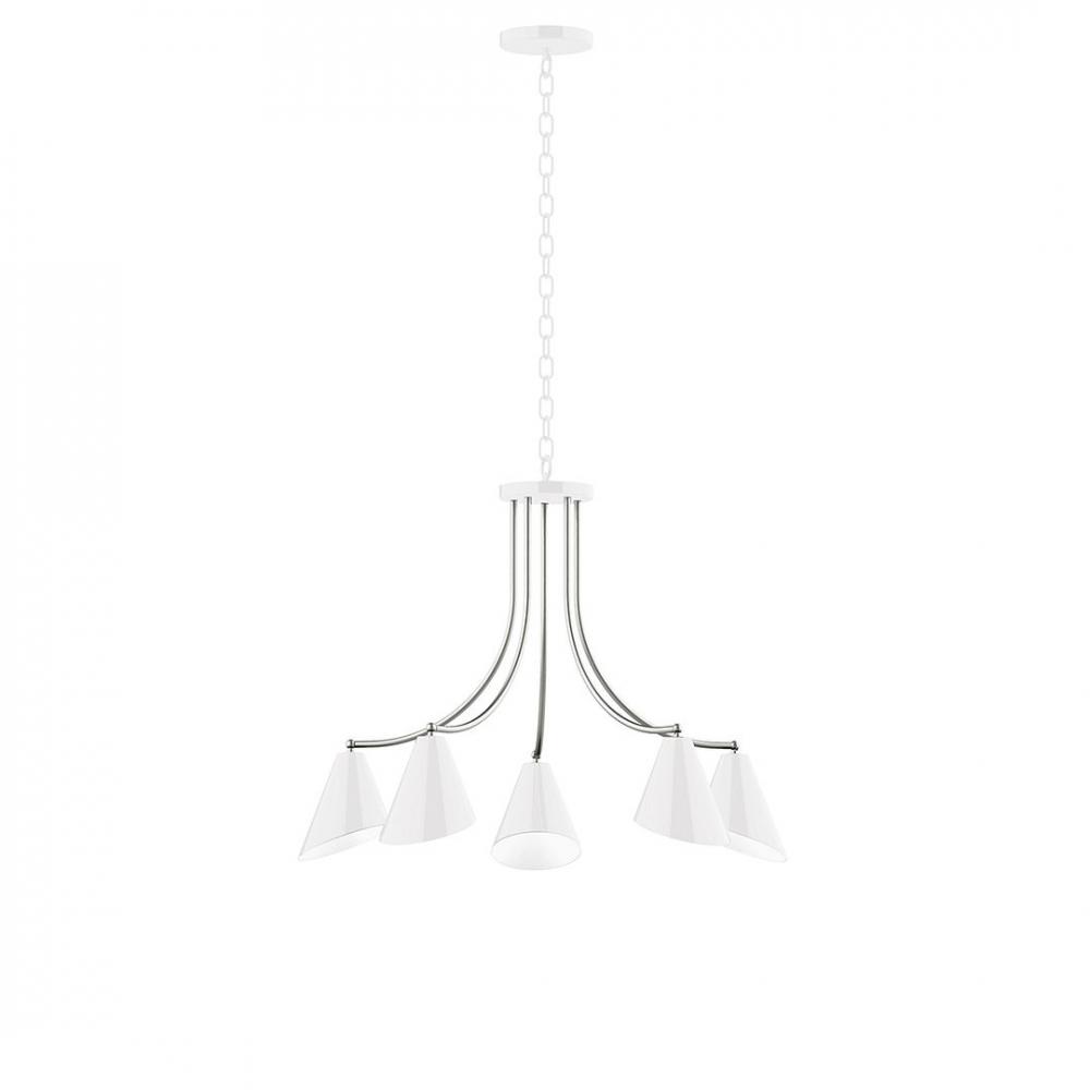 5-Light J-Series Chandelier, White with Brushed Nickel Accents