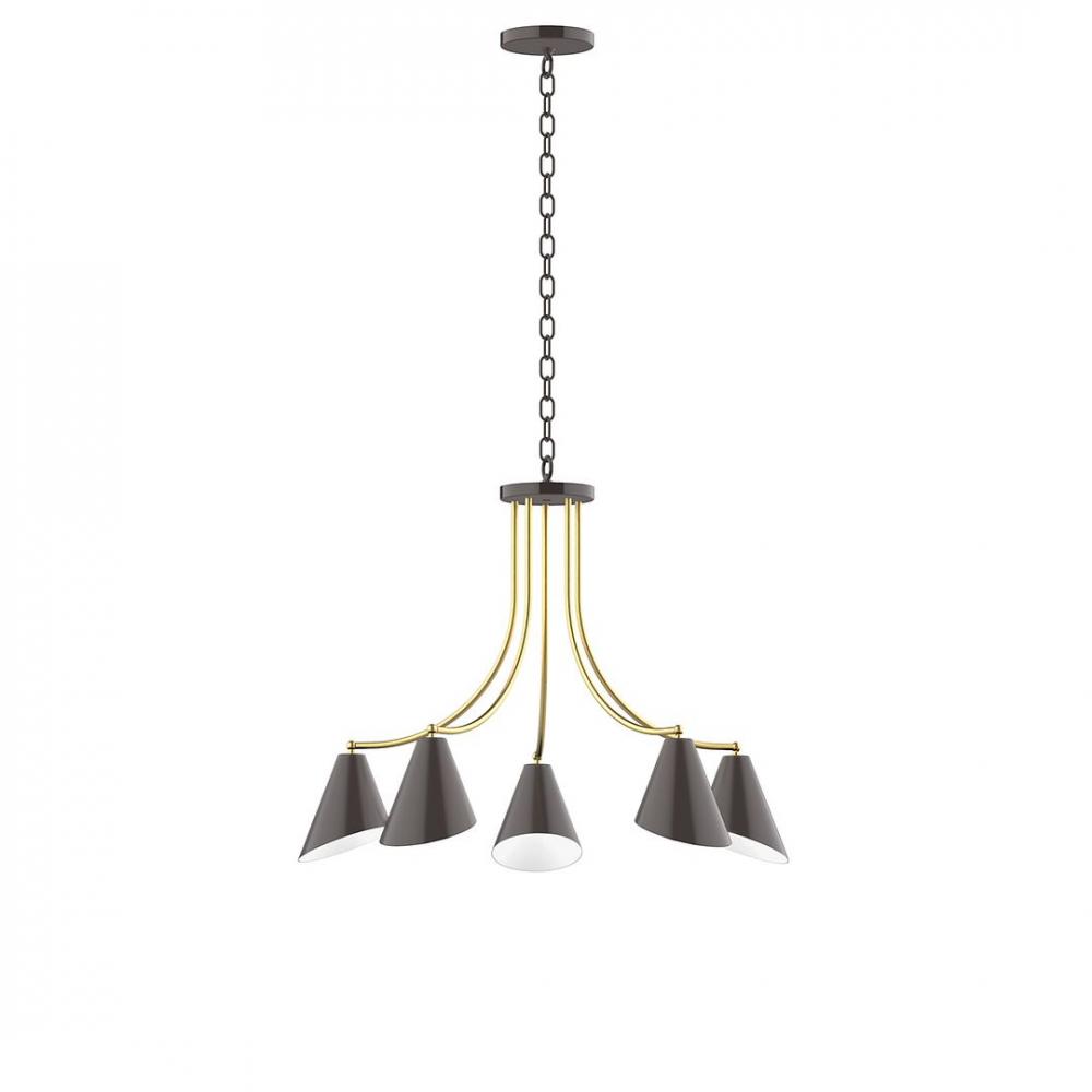 5-Light J-Series Chandelier, Architectural Bronze with Brushed Brass Accents