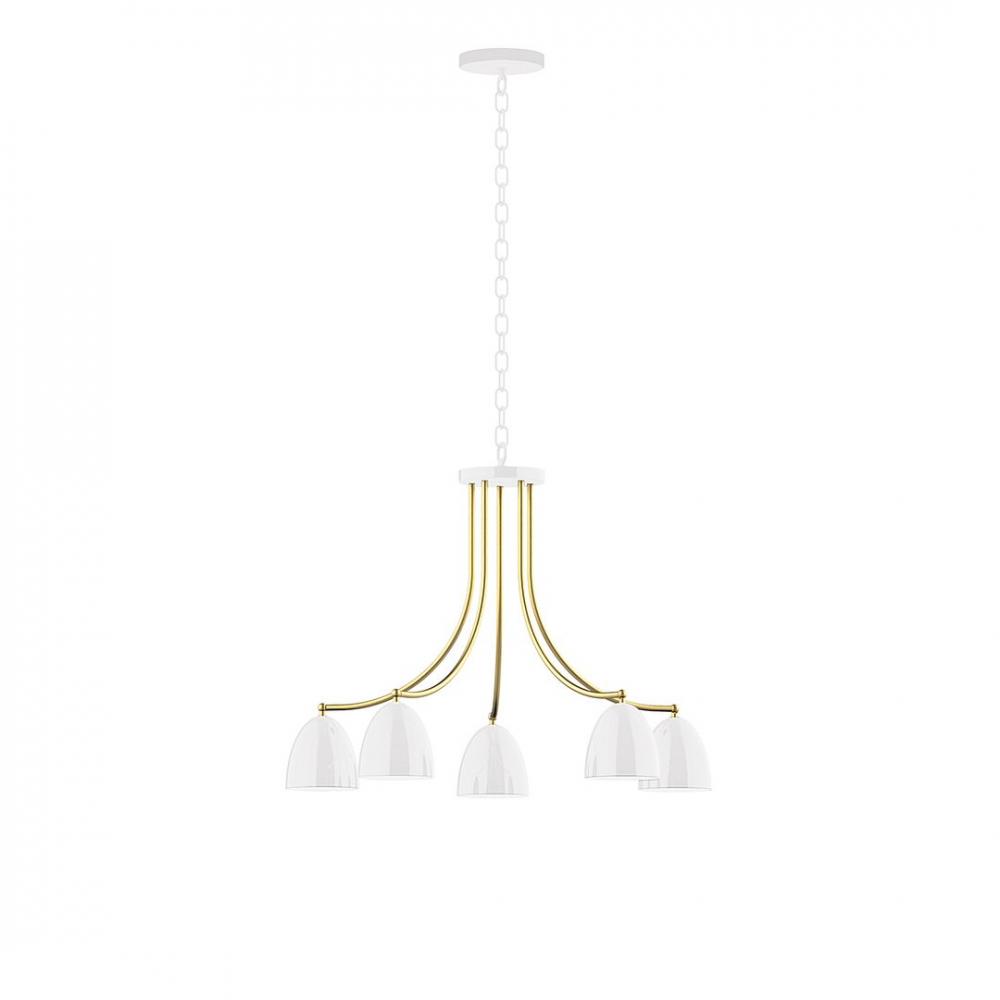 5-Light J-Series Chandelier, White with Brushed Brass Accents